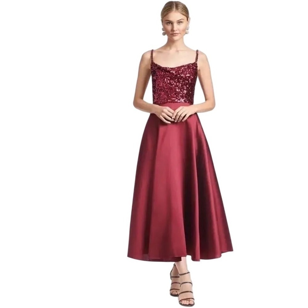 Sachin & Babi Emile Gown Bordeaux Sequin Satin High-Low Formal Dress Size 0
